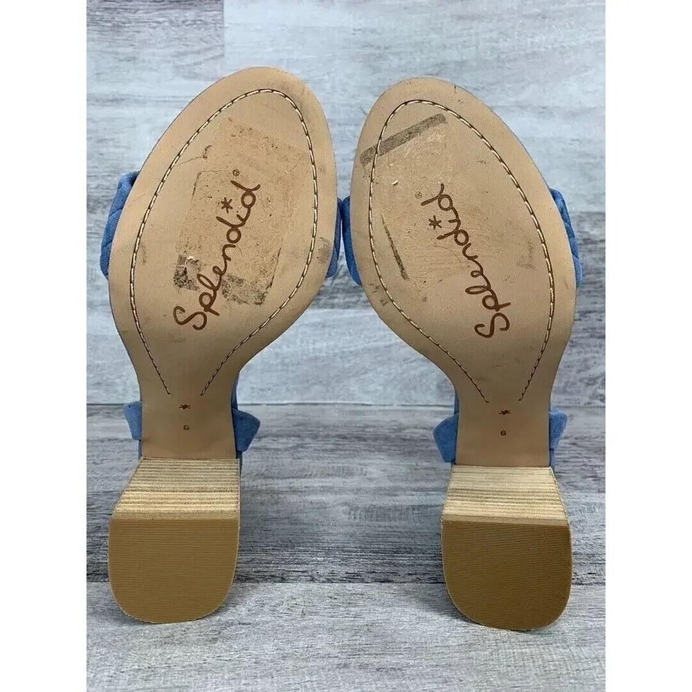 Splendid Womens Blue Suede Ankle Strap Block Heel Sandals Size 9